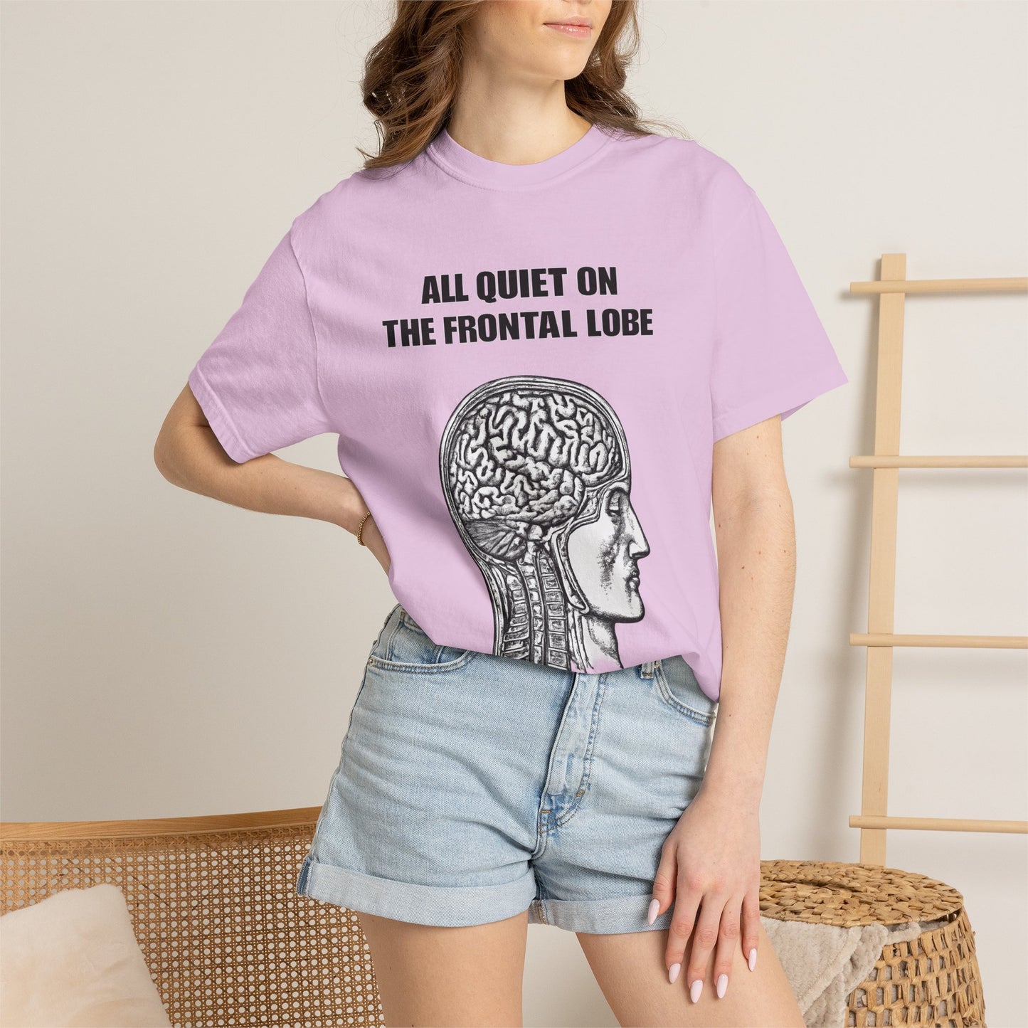 All Quiet on the Frontal Lobe T-Shirt — Vintage Brain Anatomy Tee