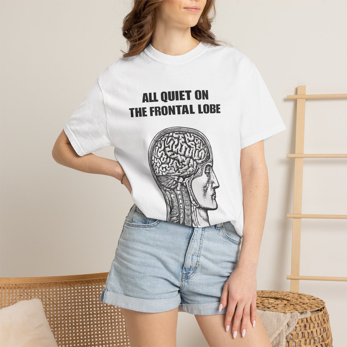 All Quiet on the Frontal Lobe T-Shirt — Vintage Brain Anatomy Tee