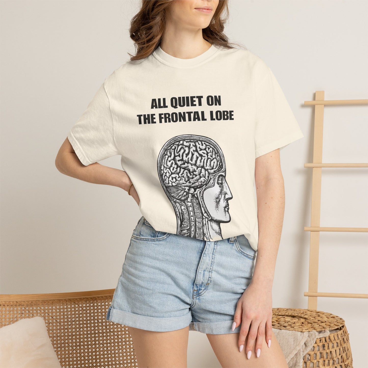 All Quiet on the Frontal Lobe T-Shirt — Vintage Brain Anatomy Tee