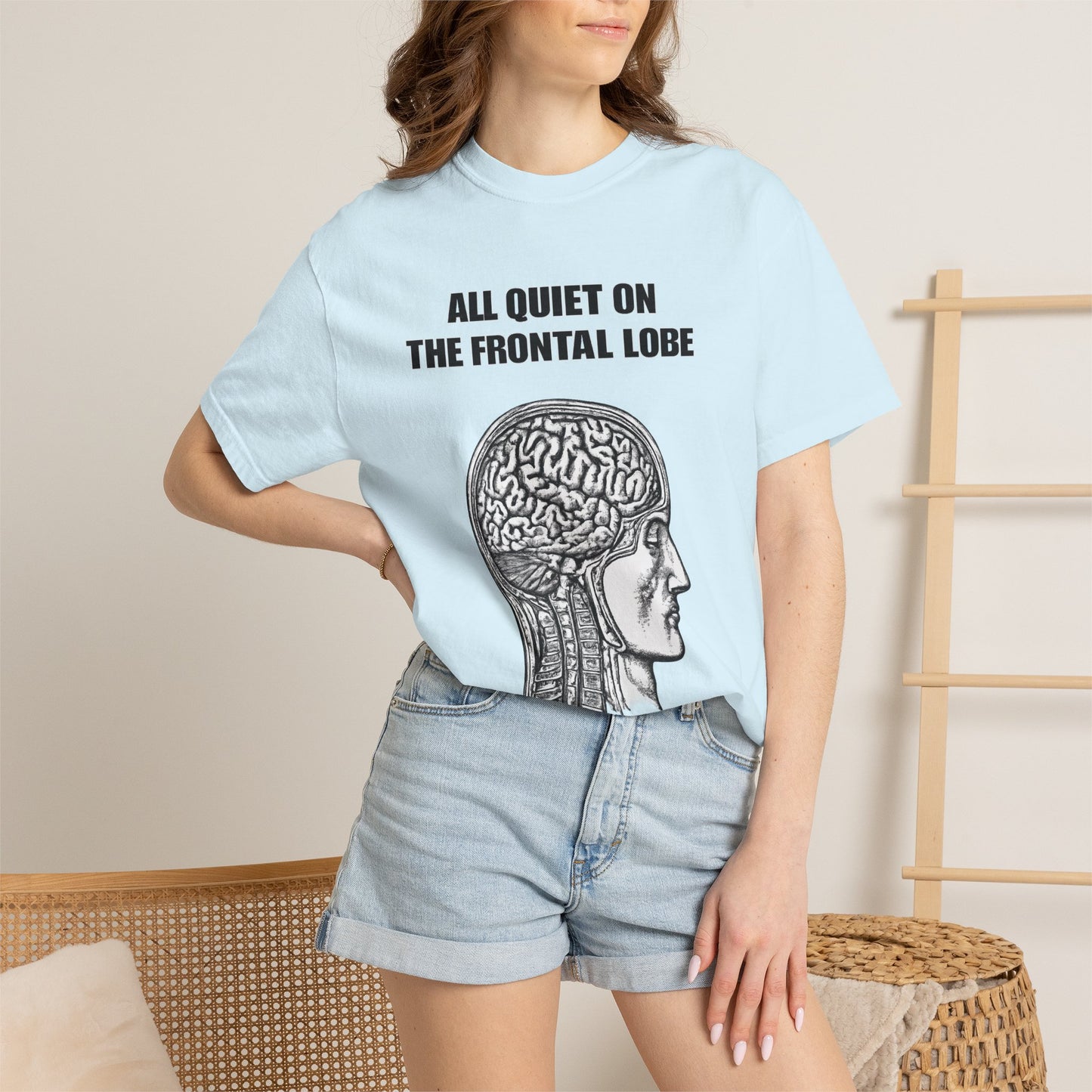 All Quiet on the Frontal Lobe T-Shirt — Vintage Brain Anatomy Tee